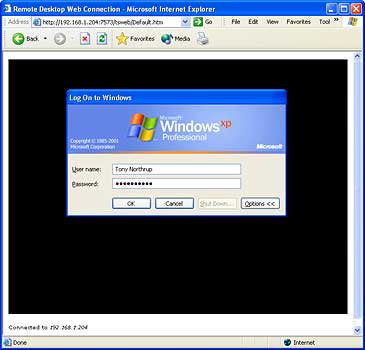 Enter remote desktop username and password for Tempurity